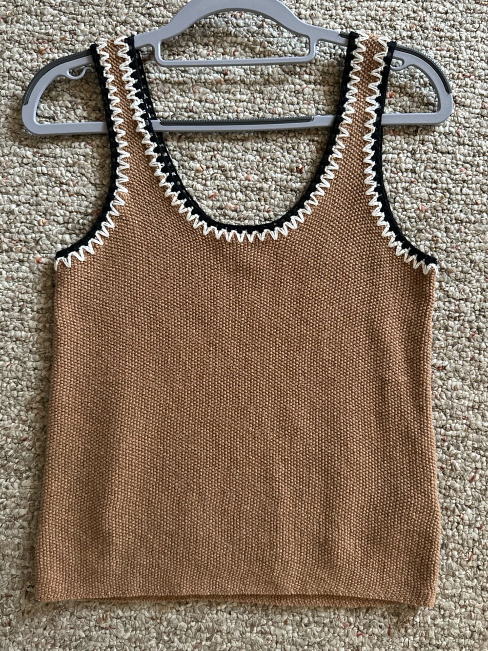 Reiss Knit Tank Top Camel with Black & White Trim - Size XS - Cotton Linen Blend